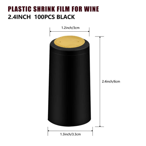 Top Shelf Black Heat Shrink Wine Caps With Tear Tabs 100 Piece Heavy Duty PVC Seals, 1.2x2.4 inches black wine cap.