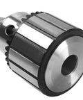 Heavy Duty MT2 Drill Chuck Assembly With Half Inch Capacity For Lathe Tailstock And Precision Shops Made Tough To Handle Any Daily Grind Job Ready With Key close-up of steel chuck with gripping jaws and tapered design.