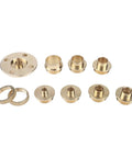 Top Shelf Ten Piece Brass Router Guide Bushing Set With Slick Acrylic Base Plate And Bullseye Centering Pin Metric 10mm To 30mm featuring brass bushings.