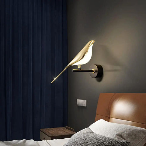 Cool Magpie Themed LED Bird Wall Light In Gold One Light Acrylic Fixture For Living Room And Bedroom Adjustable Bird Head SMD LED Bulb Included Modern Fun Bedside Decor