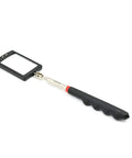 Telescoping LED Lighted Inspection Mirror with flexible arm and 360 degree swivel, soft grip visible, extended position