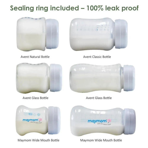 Leak Proof Travel Bottle Cap Set For Avent Bottles Six Pack With Silicone Sealing Ring Fits Avent Natural Polypropylene Glass And Classic Bottles Great For On The Go Moms Dads And Caregivers, showing six capped bottles with silicone seals.