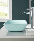 Star Macarons Candy Sandy Series Dope Tempered Glass Vessel Sink in Ice Cream Swirl on white vanity with faucet