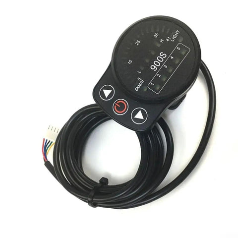 Upgrade Your E-ride With The Kt 900s Led Display Meter Showcasing Crisp Data, Smart Auto Power Off For Battery Care, And Precise Voltage Monitoring For 24V To 48V Bikes Keeping You Locked On The Road. black KT 900S LED e-bike display meter with wired connector
