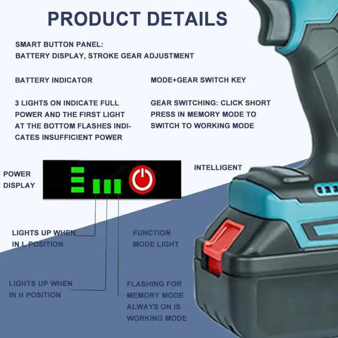 Brushless Cordless Electric Rivet Nut Gun Set With Durable Carry Case Automatic One Pull Riveter Tool For M3 To M12 Hardware display panel details