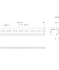 Technical drawing of Ten Piece TS Thirty Five Seven Point Five Slotted DIN Rail Zinc Plated SPCC Steel, dimensions in mm.