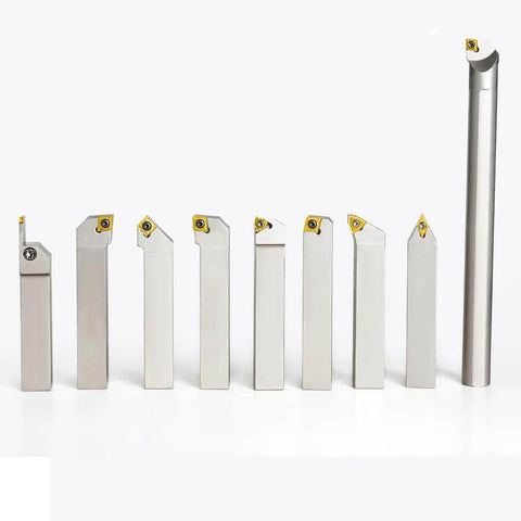 Beefed Up 1 Inch Shank Heavy Duty Indexable Carbide Lathe Tool Holder Set With Boring Bar 9 Pieces CNC Nickel Plated Insert Holders
