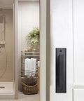 Bathroom door with 2 Pack Black Barn Style Door Pulls With Plate Punch Free 7 Inch Closet And Drawer Handles shown installed