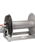 Heavy Duty Electric Hose Reel Rolls Back Smooth On 12V Power, featuring durable metal construction for high flow watering.