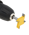 Beast Pro Grade CNC Spoilboard Surfacing Router Bit for Woodworking attached to drill, yellow head, 1/4 Inch Shank