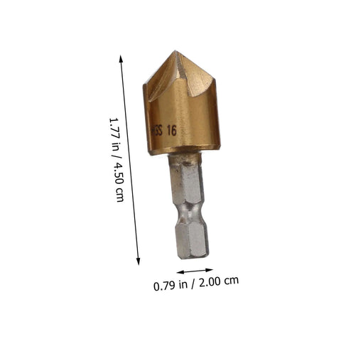 Front view of POPETPOP countersink drill bit with hex shank, gold steel, 1.77 in long.