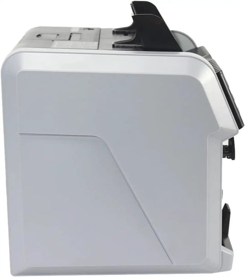 Side view of Heavy Duty Money Counter Machine Processes Swift Cash Bills Automatic Denomination Sorting with built-in printer.
