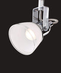 Close-up of a light fixture from the Six Light 4 Foot Chrome Integrated LED Track Lighting Kit, showing the chrome finish and LED bulb.