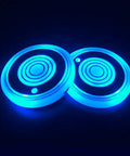 Dope Color Changing Car Cup Holder Lights Kit With USB Charging Mat Waterproof IP67 7 Colors And 3 Modes Solid Gradual Breathing Interior Mood Lighting For Your Ride 2 Pack Cup Pad Lights showing blue illumination