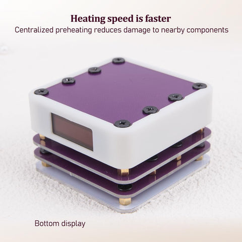 65W Mini Hot Plate Soldering Station for SMD Preheating and Desoldering with LED Display, shown from the side with layered design.