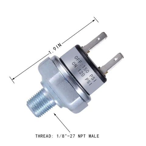 Air Pressure Switch 120 To 150 PSI 1/8-27 NPT For Air Compressors DC 24V 12V Or AC 120V Easily Connects To Tanks Horns Or Air Ride Systems