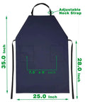 Waterproof Rubber Vinyl Apron With Two Big Pockets For Dishwashing And Grooming Lightweight PU Workhorse Apron dimensions shown