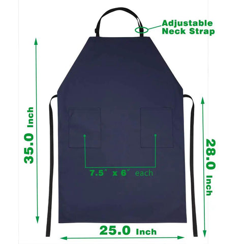 Waterproof Rubber Vinyl Apron With Two Big Pockets For Dishwashing And Grooming Lightweight PU Workhorse Apron dimensions shown