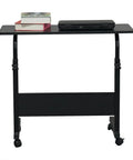 Slick Rolling Adjustable Height Computer Desk With Secure Locking Casters Heavy Duty Steel Frame And Scratch Resistant Top Mobile Standing Laptop Workstation For Tight Home Offices with books and laptop.