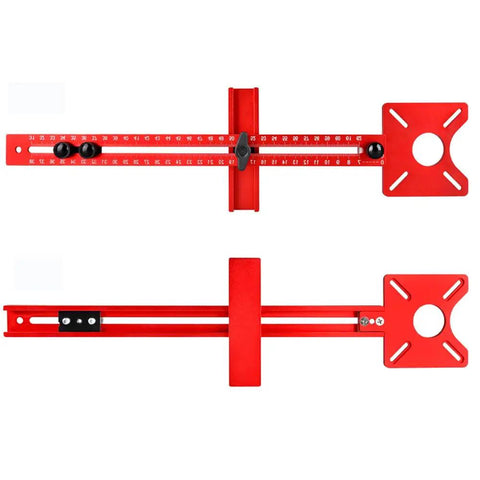 Heavy Duty Adjustable Router Jig For Dead On Circle Cuts And Clean Grooves With Slick Sliding Rail And Anodized Aluminum Body top and bottom view showing precision scales