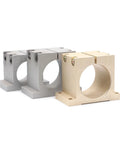 Built Tough CNC Spindle Clamping Bracket For 65Mm And 80Mm Motors Premium Aluminum Alloy Design, showcasing silver and gold brackets.
