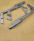 Soft Close Vertical Lift Cabinet Hinge With Silent Pneumatic Operation for kitchen cabinets, silver metal hardware on display