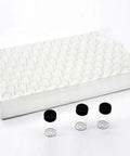 100 Pack Premium Borosilicate Glass Vials With Secure Screw Top Lids For Essential Oils And Samples on white tray