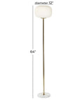 Tall Metal Floor Lamp With Round Ribbed Shade For Living Room, White Contemporary Standing Lamp, 64 Inch Tall with marble base