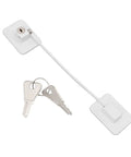 Fridge Lock With No Drill Adhesive Install, Kidproof White ABS And Stainless Steel Refrigerator Lock With 2 Keys shown