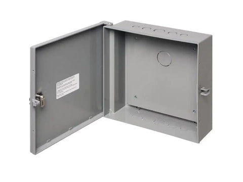 Non Metallic Electronic Equipment Enclosure Box 12 x 12 x 4 Inches, lockable padlock ready, open view with UV rated housing.