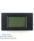 Front view of Digital LCD Ammeter Voltmeter Power Meter 6.5V To 100V 0-20A Range with Built-In Shunt, displaying control buttons.
