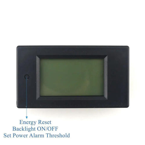 Front view of Digital LCD Ammeter Voltmeter Power Meter 6.5V To 100V 0-20A Range with Built-In Shunt, displaying control buttons.