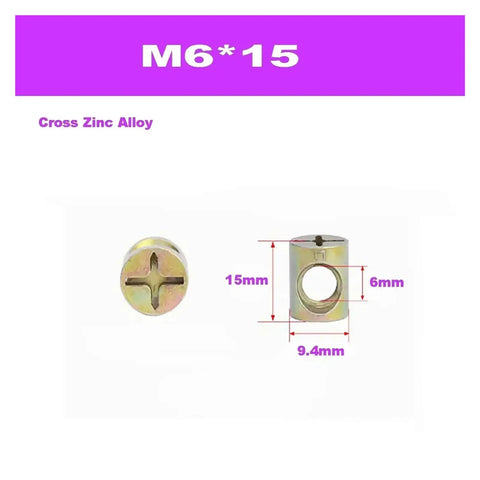 Hammer Nut Head 2 In 1 No-Fuss Furniture Connector With Inner Hex Screw Cap M6 M8, Easy Tap Install, Zinc Alloy M6x15