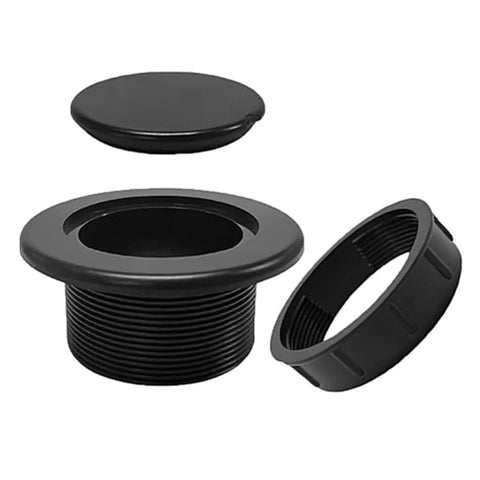 Removable Cap Umbrella Hole Plug For Patio Tables 1.63 Inch Abs Insert With Weatherproof Debris Blocking Seal shown in three parts