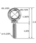 Heavy Duty 1/4-20 Lifting Shoulder Eye Bolts Stainless Steel 304 Marine Grade For Rigging Hoisting Anchoring And Pulling Threaded Nut Fasteners Pack Of 10 Weather Resistant And Durable with dimensions shown