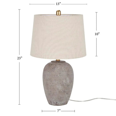 Rustic Farmhouse Ceramic Table Lamp With Beige Linen Shade, Gray Brown Earth Tones, Hand Finished Vintage Look, Cozy Vibe Warm Glow For Bedroom Living Room Dining Room Or Office Lighting