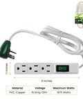 Travel Ready 2.5Ft 3 Outlet Power Strip With Right Angled Plug And Circuit Breaker Ultra Durable Compact Design Model GG13002MS