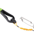 Two-piece Power Grip mast-release snap clip kit: black/green ABS clamp with orange lanyard and stainless steel hardware