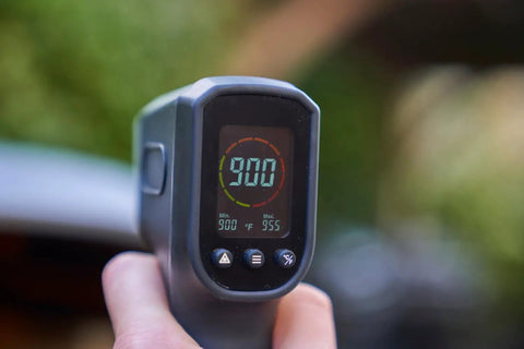 Digital Infrared Thermometer Gun Instant Read LCD Display For Indoor Outdoor Cooking And Barbecue Laser Thermometer Grilling Gear With Adjustable Emissivity And Stone Calibration For Steel And Metals close-up handheld