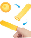 100 Pack Latex Protective Finger Sleeves Shield Your Digits From Daily Wear While Delivering Sick Grip And Breathable Comfort For Heavy Gaming Or Daily Grind Tasks, shown in yellow with detailed grip pattern.