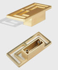 4 Pieces 3.93 Inch Gold Zinc Alloy Cabinet Handles With Hollow Geometric Design For Drawers And Closets, top and bottom view