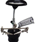 High Power LED Helping Hand Magnifier With 3.5X And 12X Lenses, Precision Soldering Stand showing alligator clamps and weighted base