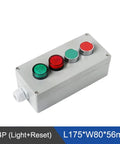 Top view of metal explosion-proof push-button control box with four illuminated buttons and side cable gland