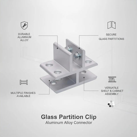 Aluminum Alloy Connector Clip For Glass Display Cabinets And Office Partitions Silver Finish Hardware For Seamless Shelf Assembly Secure Glass Panel To Frame Connections One Piece.