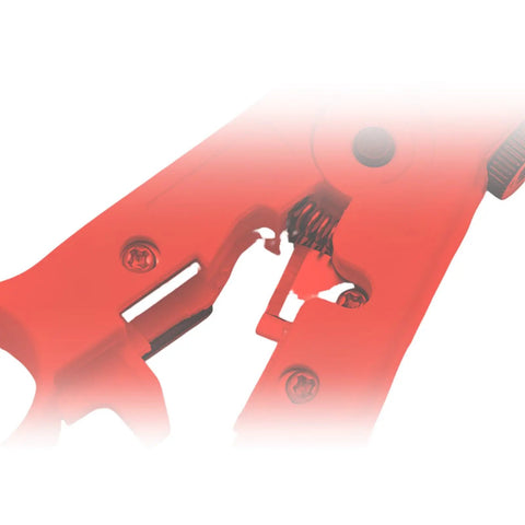 Close-up of multifunction electric pliers tool for stripping RG59 and RG7 cables, showcasing heavy duty alloy steel design.