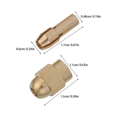 Essential 11pcs Copper Drill Chuck Collet Set With 4.8 Tail Shaft For Rotary Tools, featuring two copper collets for precision drilling.