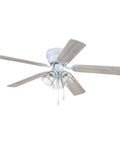 52 Inch White Indoor Ceiling Fan With Three Light LED Bulbs And Pull Chains, Traditional Style With Quiet Reversible Motor