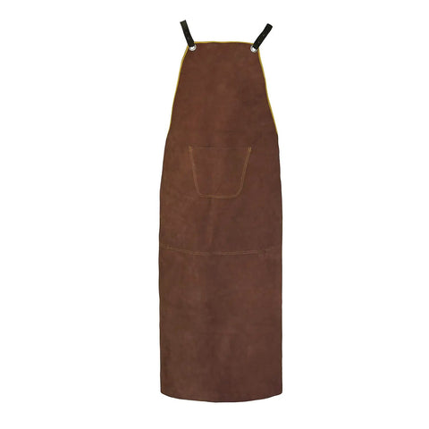 Leather Welding Work Apron With Heat And Flame Resistant Cowhide Leather, Heavy Duty BBQ Apron, Flame Retardant, 31x45 inches, brown