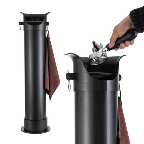 Pro Level Espresso Knock Box Floor Standing Coffee Grounds Bucket Vertical Detachable Pail With Eco Bags And Quick Wipe Towel matte black with towel.