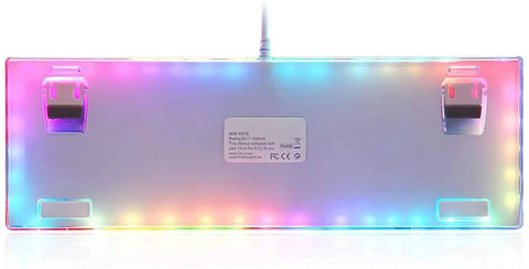 Legit Wired Gaming Keyboard With Hella Smooth Mechanical Feel And Straight Fire RGB Rainbow Backlight Featuring Nine Custom Lighting Modes Plus Six Key N Key Rollover And Multimedia Keys For Ultimate Windows Pc Gaming Setup, rear view with RGB lights on.